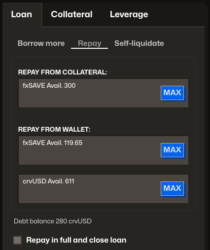 Close loan interface