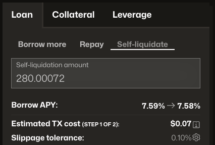 Close loan interface