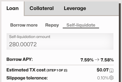 Close loan interface
